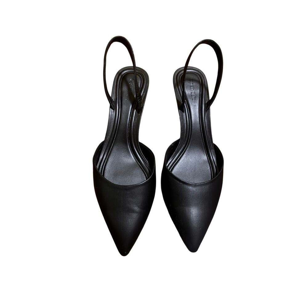 Open Edit Black Solid Pointed Toe Slingback Slip-On Kitten Heels Women’s Size 10